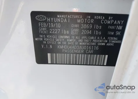 2010 Hyundai Elantra Gls from USA, damaged, VIN KMHDU4AD3AU016116